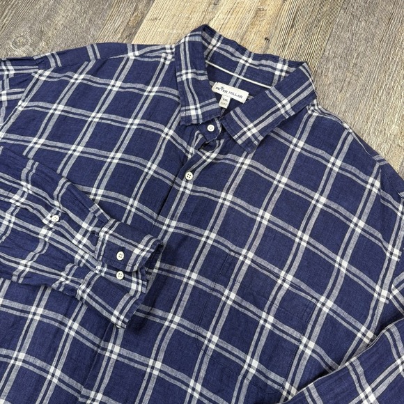 Peter Millar Other - Peter Millar Men's Size XXL‎ Blue Plaid 100% Linen Button Up Long Sleeve Shirt